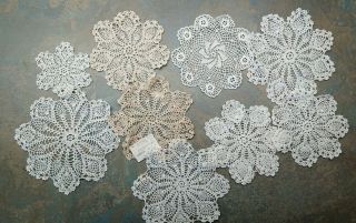 9 Assorted Cream And White Crochet Lace Doilies,  Slightly Vintage &.