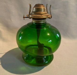 Vintage Green P & A Dorset Thomaston Eagle Oil Lamp Usa Green Glass