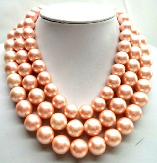 Stunning Vintage Estate Chunky Heavy Triple Strand Pink Bead 17 " Necklace 6478g