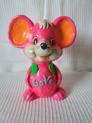 Vintage 1971 Holiday Fair Neon Pink Mouse Coin Bank Japan Osl Mouse