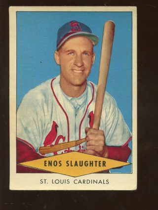 1954 Red Heart Dog Food Baseball Card Hofer Enos Slaughter Vgex
