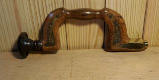 Antique Wooden and Brass Bit Brace Hand Drill 2
