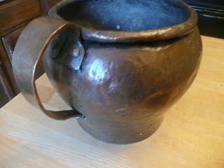 Antique Primitive Hand Made & Hammered Copper Pot W/side Handle
