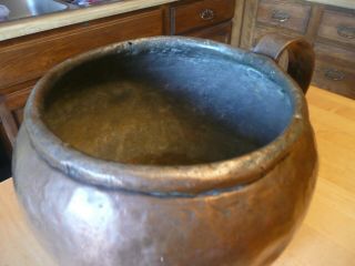 Antique Primitive hand made & hammered copper pot w/side handle 3