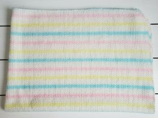 Vtg Baby Blanket Open Weave Pastel Stripe Wpl1675 Usa Made Pink Blue Yellow Euc