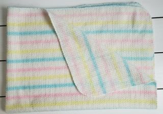 Vtg Baby Blanket Open Weave Pastel Stripe WPL1675 USA Made Pink Blue Yellow Euc 3
