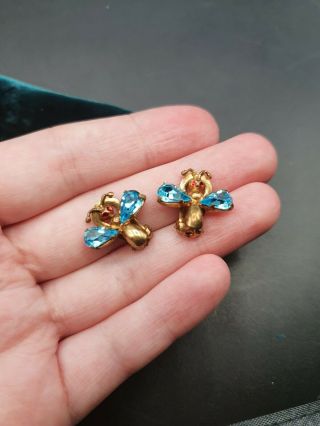 Vintage Antique 1930s Small Insect Bug Butterfly Clip Earrings