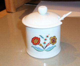 Vintage Berggren Swedish Flowers Jelly/jam Pot And Porcelain Spoon,
