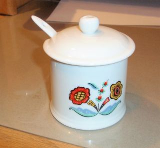 Vintage Berggren Swedish Flowers Jelly/Jam Pot and Porcelain Spoon, 2