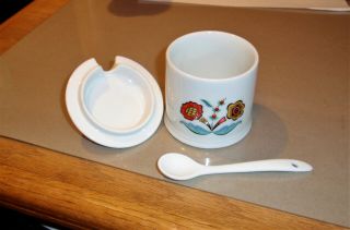 Vintage Berggren Swedish Flowers Jelly/Jam Pot and Porcelain Spoon, 3