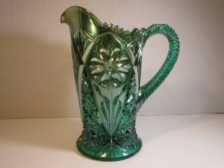 Antique Imperial Teal Green 474 Pattern Carnival Glass Milk Pitcher