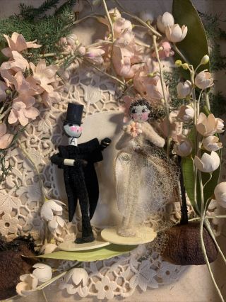 Antique Victorian Wedding Cake Topper Bride and Groom Decor Topiary 2