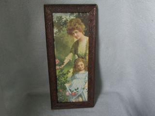 Pretty Antique Circa 1910s Print Of A Lady & Girl In Rose Garden