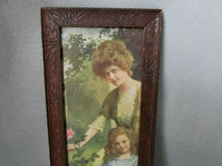 Pretty Antique Circa 1910s Print of a Lady & Girl in Rose Garden 2