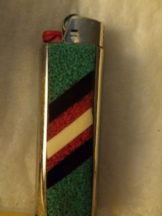 Vtg Western Cover Case Navajo Lighter Holder Old Turquoise Onyx Abstract For Bic