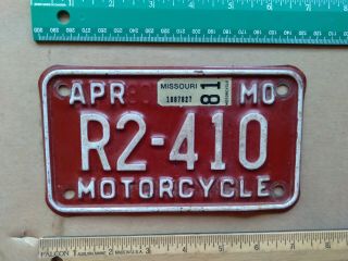License Plate,  Missouri,  1981,  Motorcycle,  R2 - 410