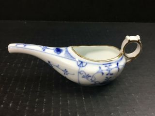Vintage Porcelain China Invalid Feeder Blue And White Gold Trim Japan 6 "