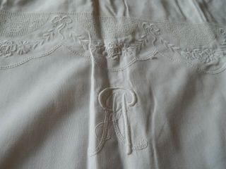 ANTIQUE WHITE LINEN HAND EMBROIDERED WITH FRENCH MONO 2 PILLOW SHAMS 3 2