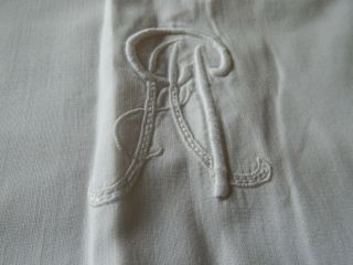 ANTIQUE WHITE LINEN HAND EMBROIDERED WITH FRENCH MONO 2 PILLOW SHAMS 3 3