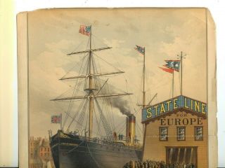 STATE LINE STEAMSHIP AD. ,  PRINTED ON HEAVY PAPER,  BROADSIDE PRINT Antique 1879 - PS 2