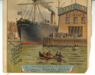 STATE LINE STEAMSHIP AD. ,  PRINTED ON HEAVY PAPER,  BROADSIDE PRINT Antique 1879 - PS 3