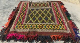 Hand Woven Vintage Afghan Dastarkhaw Suzani Wall Hanging Kilim Wool Area Rug 4x4