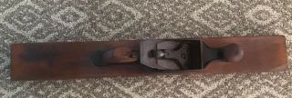 Antique Wooden Hand Plane W/ Embossed Iron Work 26” Length.