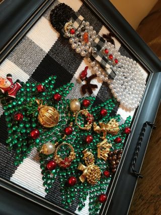 vintage jewelry art,  Christmas tree’s,  Angels,  Flower vases,  etc.  framed 2
