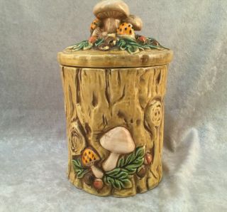 Vintage Geo.  Z.  Lefton 1970 Log,  Mushroom & Acorn Ceramic Canister Cookie Jar