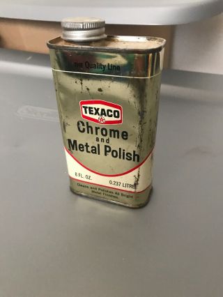 Vintage Texaco Chrome And Metal Polish Can 8 Oz 1968 Gas Oil Advertising