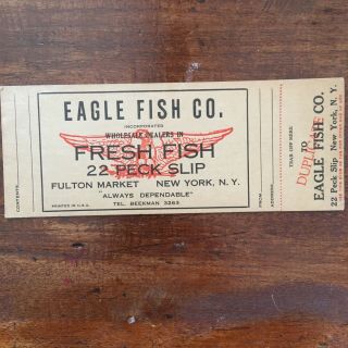 Vintage Fulton Fish Market Trade Card Eagle Fish Co.  " Fresh Water Fish " Ny Nyc