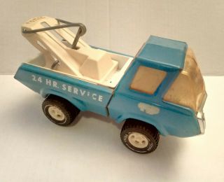 Vintage 70s Tonka Pressed Steel Blue 8.  5 " Tow Truck Wrecker 24 Hr Service 1235
