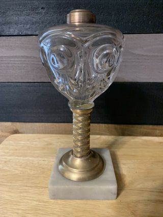 Antique Bulleye Fleur - De - Lus Oil Lamp With Brass Stem 1800 - 1860 Era.