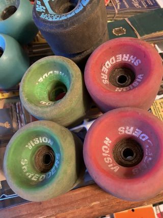 Vintage Skateboard Wheels Vision Shredders mixed set of (4) Pink And Green 2