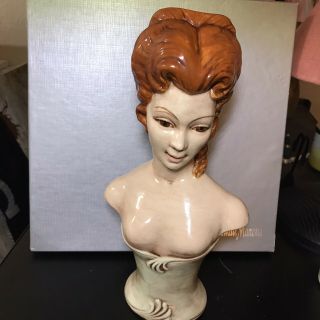 Vintage 13” Red Head Victorian Maiden Girl Lady Bust Statue Sculpture Ceramic