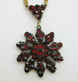 Antique Elegant Victorian Bohemian Garnet Gold Filled Pendant Necklace