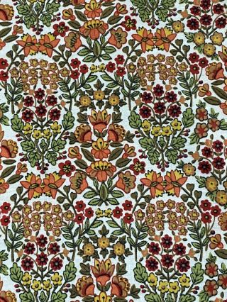 Vintage Lightweight Cotton Twill Floral Fabric Print Orange And Red