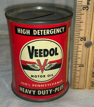 Antique Veedol Flying V Oil Can Tin Litho Still Bank Gas Station Car Auto Sign