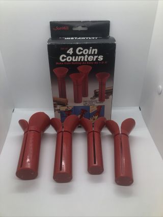 Set Of 4 Coin Counters Red Funnel Tubes Sun Hill 1988 A860