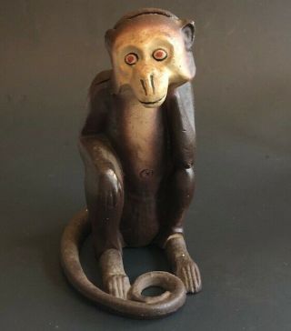 Antique Vintage Cast Iron Metal Still Bank Rhesus Monkey