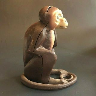 Antique Vintage Cast Iron Metal Still Bank Rhesus Monkey 3