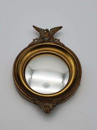 Antique Federal Style Convex Mirror With Eagle Crest Small 6 " X4 " Vtg Wall Hang