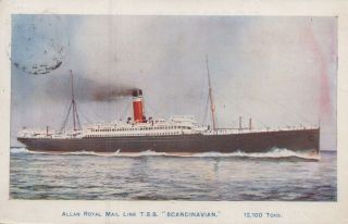 ​​postcard Allan Royal Mail Line T.  S.  S.  Scandinavian Vintage