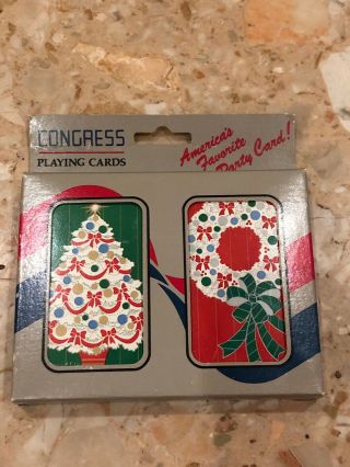 Vintage 2 Decks Playing Cards Bridge 6069 Congress U.  S Playing Card Christmas