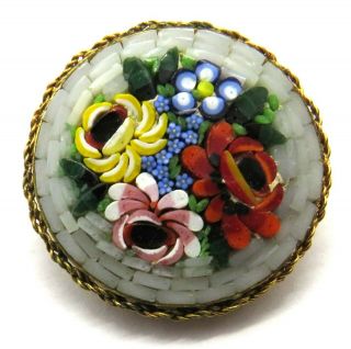 Vintage Italian Micro Mosaic Flower Design Brooch