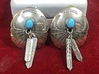 Vintage Sterling Silver Native American Earrings Sleeping Beauty Turquoise
