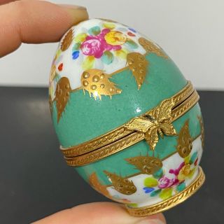Vtg Peint Main Limoges France Gold Trim Egg Porcelain Miniature Trinket Box