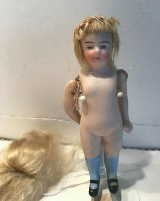 Antique All Bisque Jointed Arms Stationary Legs Looks To Be German 4 1/2 " Doll