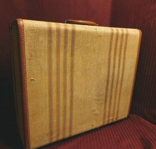 Vintage Large Gold Striped Tweed Suitcase 1930 