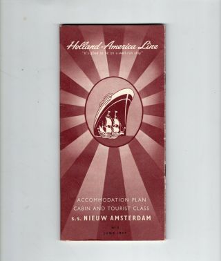 Holland America Line Ss Nieuw Amsterdam Accommodation Plan June 1957